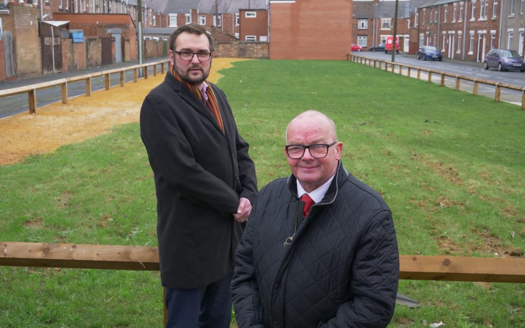 Cllrs Carl Marshall (back) and Peter Atkinson at Dean Bank in Ferryhill